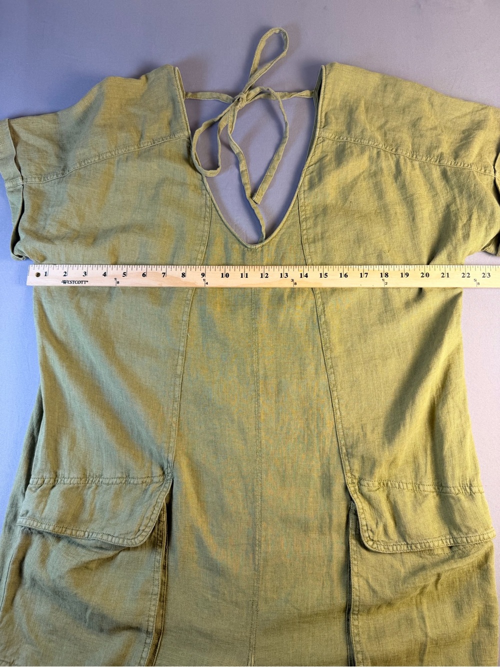 Like New Free People Olive Green Linen Jumpsuit with Front Pockets Size M - Picture 6 of 10